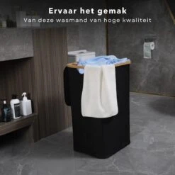 Cheqo® Luxe Wasmand Met Deksel - Opbergmand - Linnenmand - Wasbox - Wassorteerder - Laundry Basket - Zwart - Polyester En Katoen - 40x40x52cm -Sparkle home Winkel 1200x1200 1251