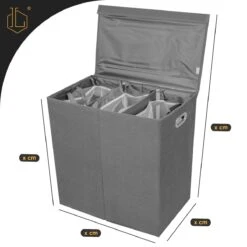 LIVILO - Wasmand – 3 Vakken Met Deksel – Opvouwbaar – 120 Liter – Met 3 Uitneembare Waszakken – Stoffen Wasmand – Grijs -Sparkle home Winkel 1200x1200 1254