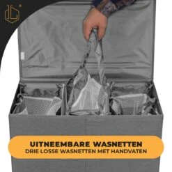 LIVILO - Wasmand – 3 Vakken Met Deksel – Opvouwbaar – 120 Liter – Met 3 Uitneembare Waszakken – Stoffen Wasmand – Grijs -Sparkle home Winkel 1200x1200 1255
