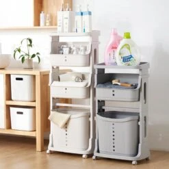 TammaT - Wassorteerder - Wasmand 3 Vakken - Wassorteerder 3 Vakken - Wassorteerder Op Wieltjes - Wasmand - Keukentrolley - Badkamerrek - 43x29x105cm -Sparkle home Winkel 1200x1200 1267