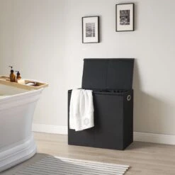 ACAZA Wasmand Met 2 Compartimenten - Uitneembare Zakken Met Elk 61 Liter Inhoud - Zwart -Sparkle home Winkel 1200x1200 1282