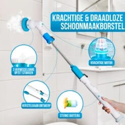Strex Elektrische Schoonmaakborstel - Draadloze Schrobborstel - Schrobber - 3 Opzetstukken - Telescoopsteel - Poetsmachine Met Krachtige Accu -Sparkle home Winkel 1200x1200 1403