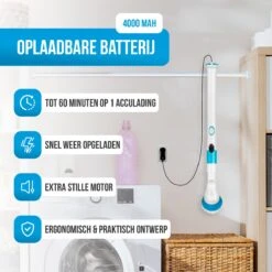 Strex Elektrische Schoonmaakborstel - Draadloze Schrobborstel - Schrobber - 3 Opzetstukken - Telescoopsteel - Poetsmachine Met Krachtige Accu -Sparkle home Winkel 1200x1200 1404