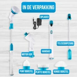 Strex Elektrische Schoonmaakborstel - Draadloze Schrobborstel - Schrobber - 3 Opzetstukken - Telescoopsteel - Poetsmachine Met Krachtige Accu -Sparkle home Winkel 1200x1200 1407