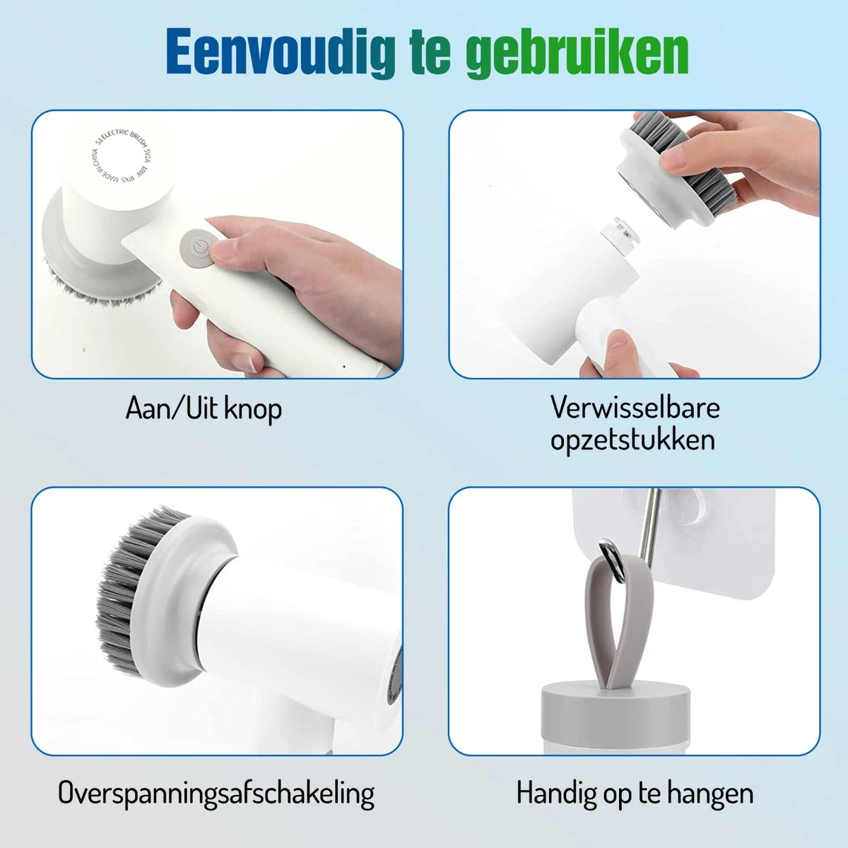 Elektrische Schoonmaakborstel - Schrobborstel - Handborstel - Schuurborstel - Schrobber - Badkamer - Toilet - Keuken 4 Elektrische Schoonmaakborstel - Schrobborstel - Handborstel - Schuurborstel - Schrobber - Badkamer - Toilet - Keuken - Afbeelding 2