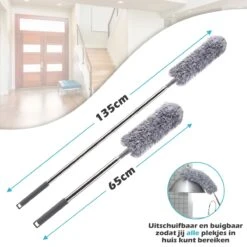 JUST23 Plumeau Uitschuifbaar Met Telescoopsteel – 60 Tot 140 Cm – Ragebol – Stoffer – Duster – Grijs – Incl. Microfiber Doek -Sparkle home Winkel 1200x1200 1529