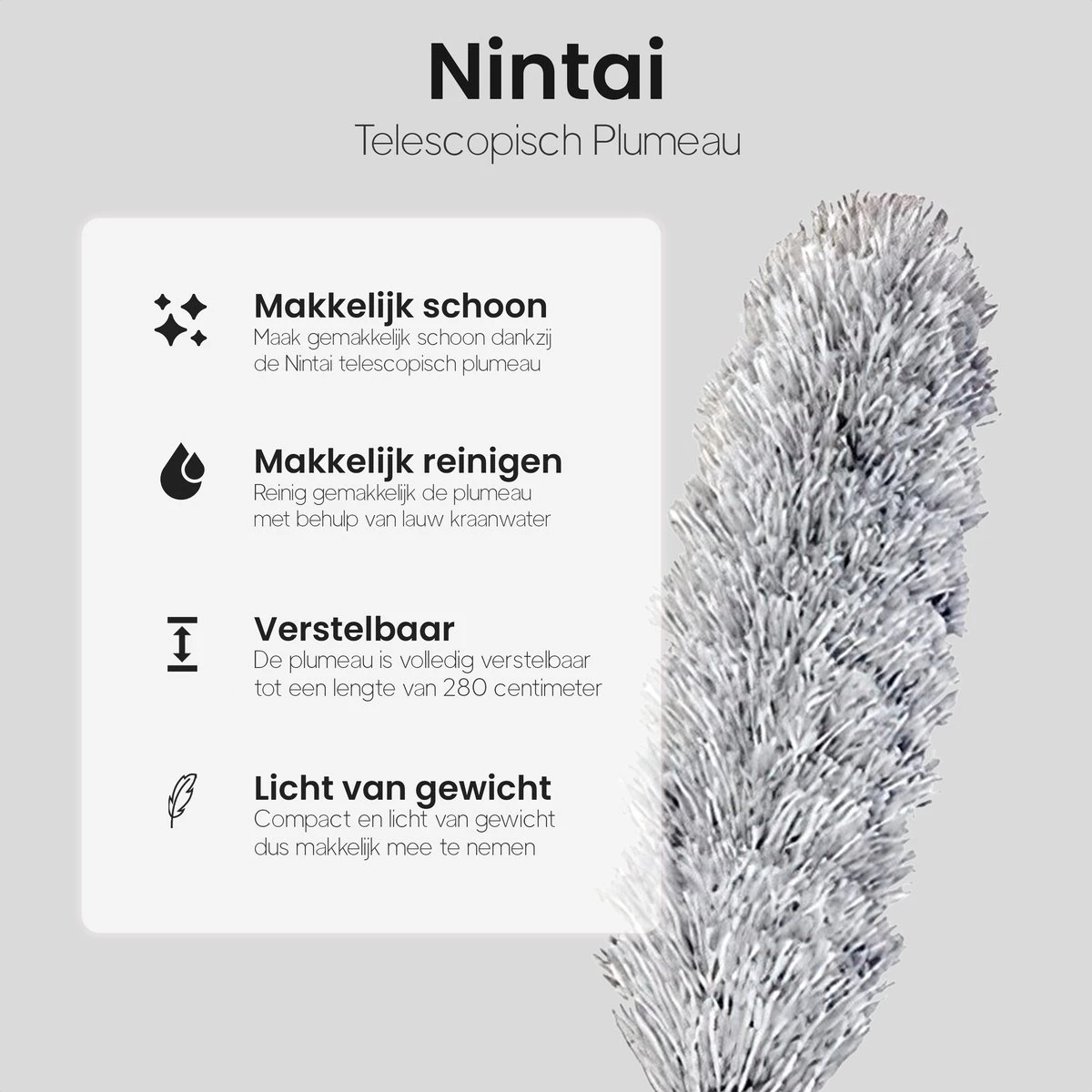 Plumeau Uitschuifbaar Tot 280cm - RVS - Telescopisch - Plumeau Met Telescoopsteel - 360° Flexibel 8 Plumeau Uitschuifbaar Tot 280cm - RVS - Telescopisch - Plumeau Met Telescoopsteel - 360° Flexibel - Afbeelding 6