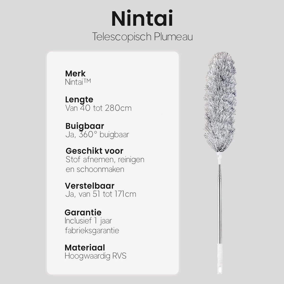 Plumeau Uitschuifbaar Tot 280cm - RVS - Telescopisch - Plumeau Met Telescoopsteel - 360° Flexibel 10 Plumeau Uitschuifbaar Tot 280cm - RVS - Telescopisch - Plumeau Met Telescoopsteel - 360° Flexibel - Afbeelding 8