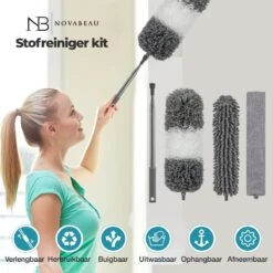 Novabeau® - Telescopische Plumeau – Plumeau Met Telescoopsteel – Ragebol – Uitschuifbaar – Grijs – 3-delige Set -Sparkle home Winkel 1200x1200 1623