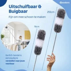 Woodoro Ragebol Uitschuifbaar Complete 9-Delige Set - Verstelbare Telescoopsteel - Plumeau - RVS - Zwart & Grijs -Sparkle home Winkel 1200x1200 1636