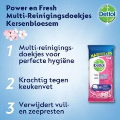 Dettol - Schoonmaakdoekjes - Power & Fresh - Kersenbloesem - 80 Stuks X8 10 Dettol - Schoonmaakdoekjes - Power & Fresh - Kersenbloesem - 80 Stuks X8 -Sparkle home Winkel 1200x1200 1786
