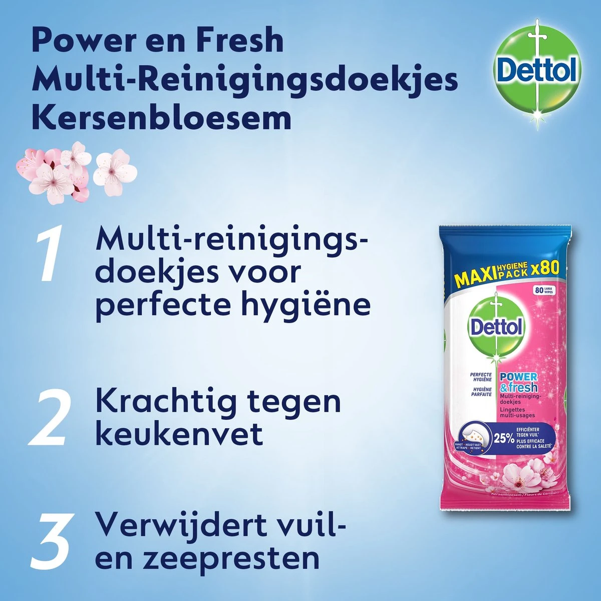 Dettol - Schoonmaakdoekjes - Power & Fresh - Kersenbloesem - 80 Stuks X8 5 Dettol - Schoonmaakdoekjes - Power & Fresh - Kersenbloesem - 80 Stuks X8 - Afbeelding 3