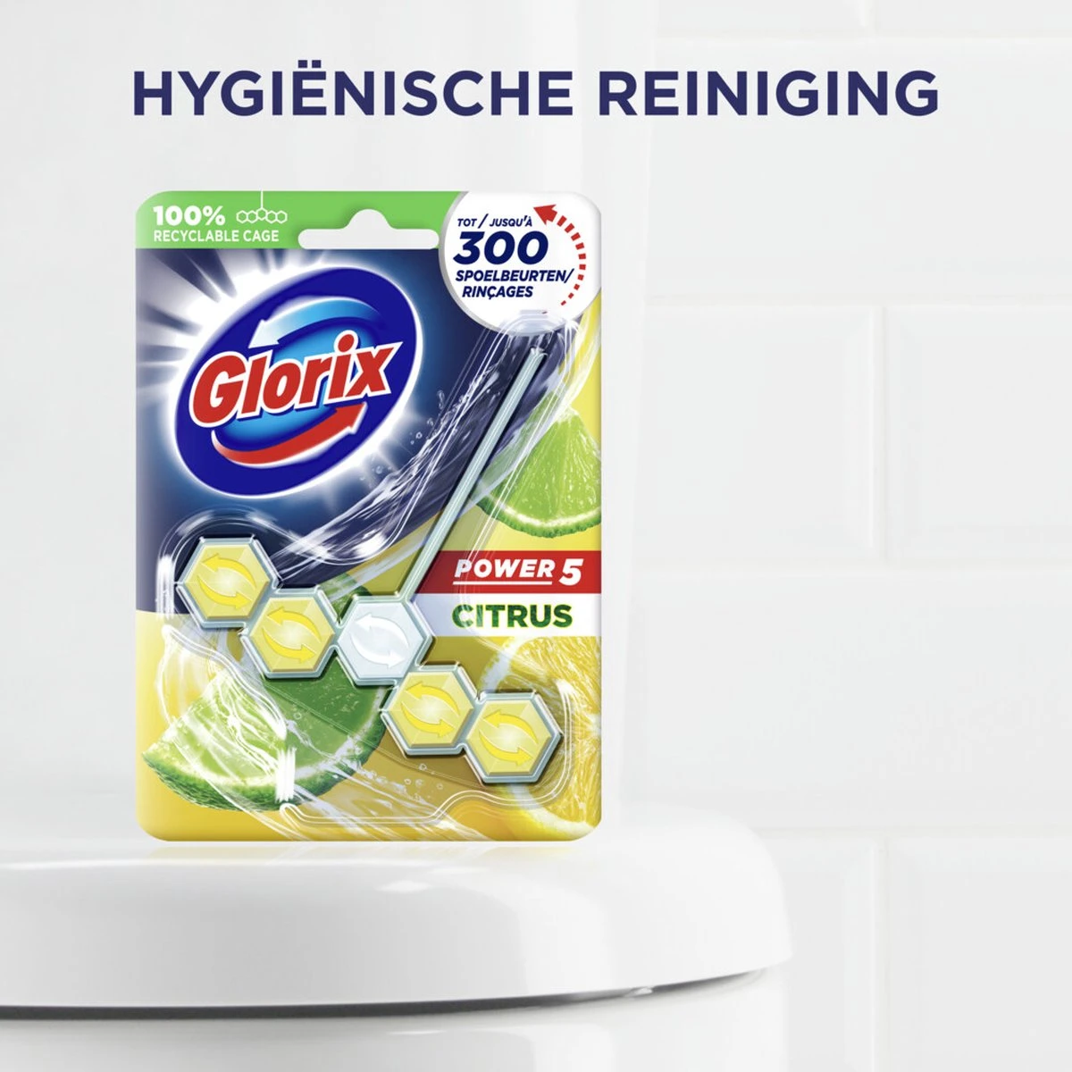 Glorix Power 5 Toiletblokken - Citroen - 7 X 2 Stuks - Voordeelverpakking 4 Glorix Power 5 Toiletblokken - Citroen - 7 X 2 Stuks - Voordeelverpakking - Afbeelding 2