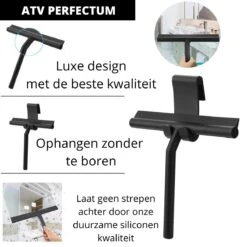 ATV PERFECTUM Douchewisser Zwart Met Ophangsysteem - Raamwisser- Trekker Douche - Silicone - 21cm X 16cm - Badkamer Accessoires - Douchewisser -Sparkle home Winkel 1200x1200 2149