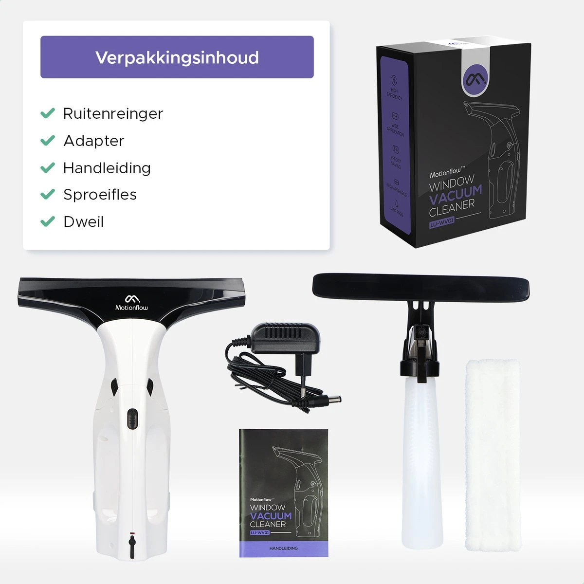 Motionflow Vacuüm Raamwisser - Elektrische Ruitenreiniger Met Inwasser - Oplaadbaar 14 Motionflow Vacuüm Raamwisser - Elektrische Ruitenreiniger Met Inwasser - Oplaadbaar - Afbeelding 12