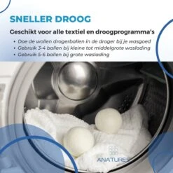 ANATURES Wollen XL Drogerballen 6 Stuks In Opbergmand – Herbruikbare Droogballen Wasdroger – Nieuw Zeelands RWS Schaapswol - Wasdrogerballen Duurzaam – Natuurlijke Wasverzachter -Sparkle home Winkel 1200x1200 606