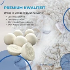 ANATURES Wollen XL Drogerballen 6 Stuks In Opbergmand – Herbruikbare Droogballen Wasdroger – Nieuw Zeelands RWS Schaapswol - Wasdrogerballen Duurzaam – Natuurlijke Wasverzachter -Sparkle home Winkel 1200x1200 611