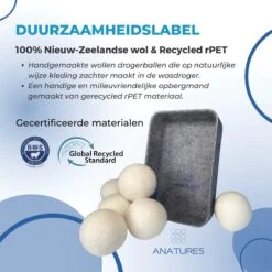 ANATURES Wollen XL Drogerballen 6 Stuks In Opbergmand – Herbruikbare Droogballen Wasdroger – Nieuw Zeelands RWS Schaapswol - Wasdrogerballen Duurzaam – Natuurlijke Wasverzachter -Sparkle home Winkel 1200x1200 612
