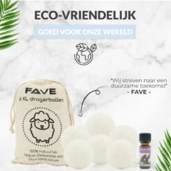 FAVE Drogerballen XL - 6 Stuks - Inclusief 2x Lavendelolie & Opbergzakje - Wasbol - Wasballen - Doseerbol - Droogballen - Duurzaam 17 FAVE Drogerballen XL - 6 Stuks - Inclusief 2x Lavendelolie & Opbergzakje - Wasbol - Wasballen - Doseerbol - Droogballen - Duurzaam -Sparkle home Winkel 1200x1200 671