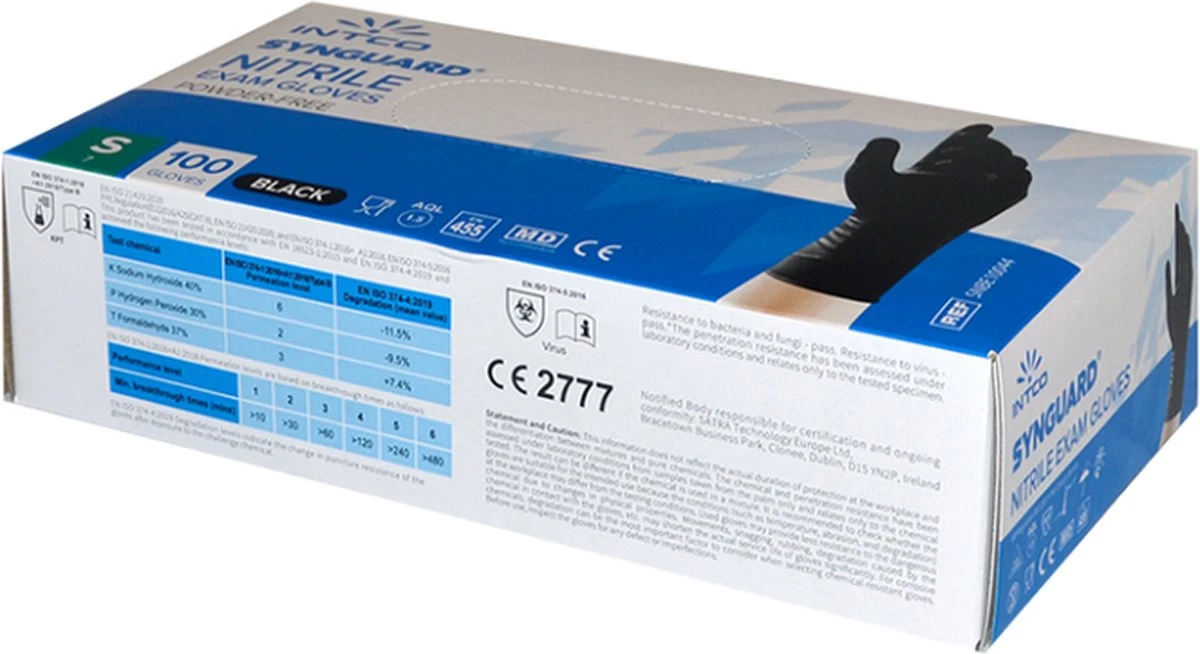 Intco Synguard Nitril Examination Gloves - 100 Stuks - Zwart - Poedervrij - Latex Vrij - Niet Steriel - Maat S 4 Intco Synguard Nitril Examination Gloves - 100 Stuks - Zwart - Poedervrij - Latex Vrij - Niet Steriel - Maat S - Afbeelding 2