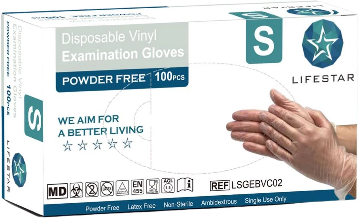 LifeStar-Vinyl Wegwerphandschoenen-100 St.-poedervrij-transparant-Maat M- Beschikbaar S-M-L-XL 3 LifeStar-Vinyl Wegwerphandschoenen-100 St.-poedervrij-transparant-Maat M- Beschikbaar S-M-L-XL