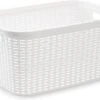 Kunststof Open Rotan Mand Van 35 Liter In Het Wit - Badkamer Wasmand/opslag Manden - 53 X 36 X 26 Cm -Sparkle home Winkel 1200x850
