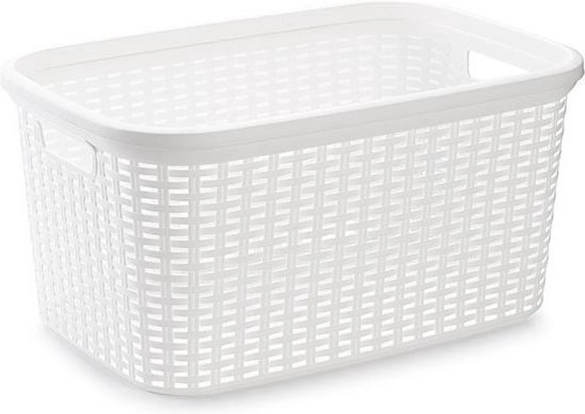 Kunststof Open Rotan Mand Van 35 Liter In Het Wit - Badkamer Wasmand/opslag Manden - 53 X 36 X 26 Cm 3 Kunststof Open Rotan Mand Van 35 Liter In Het Wit - Badkamer Wasmand/opslag Manden - 53 X 36 X 26 Cm