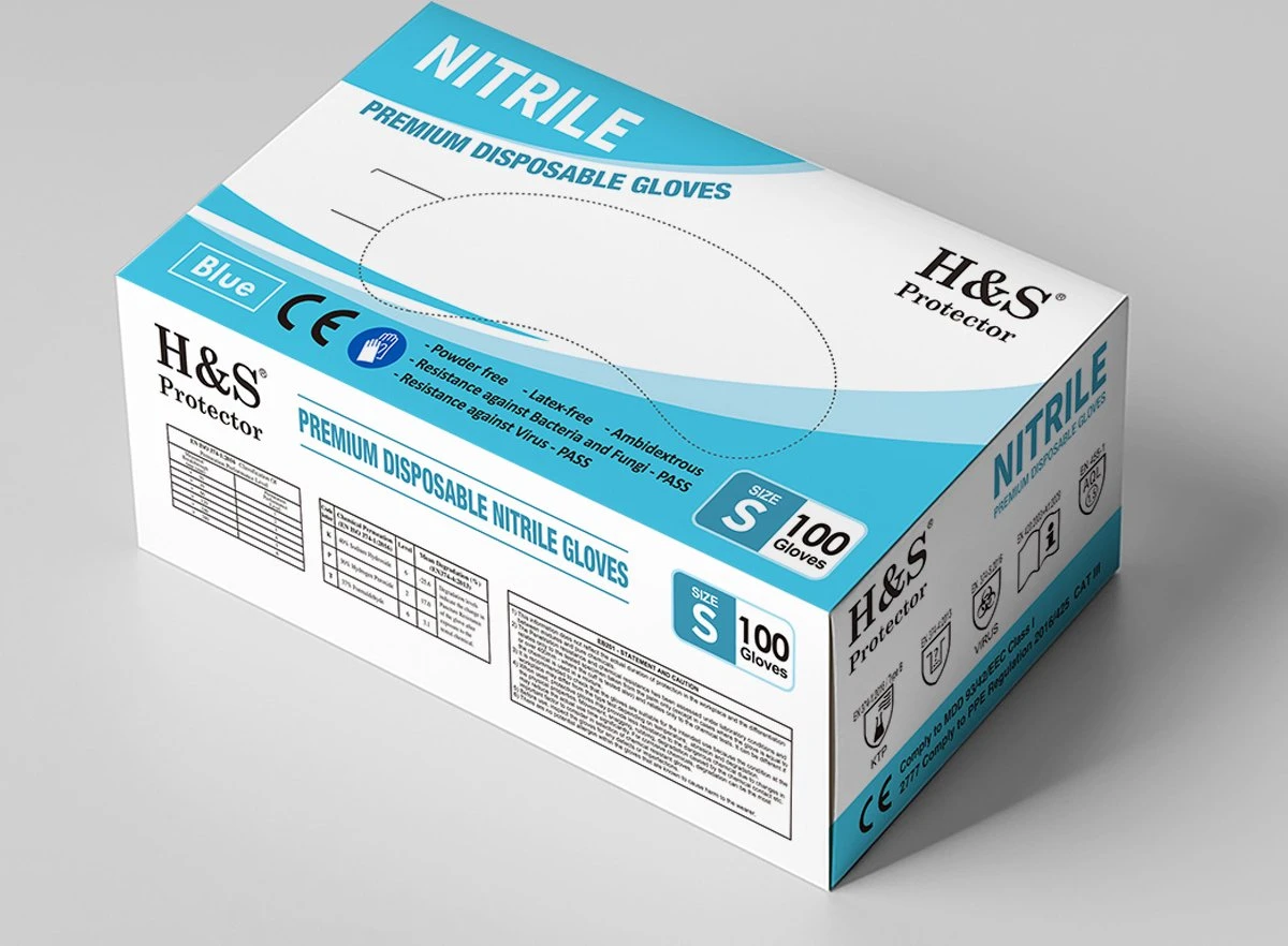 H&S PROTECTOR - Nitril Handschoenen - Wegwerp Handschoenen - Blauw - M - Poedervrij - 100 Stuks 4 H&S PROTECTOR - Nitril Handschoenen - Wegwerp Handschoenen - Blauw - M - Poedervrij - 100 Stuks - Afbeelding 2