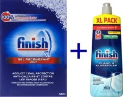 Finish Vaatwaszout 4kg Doos - Zout Voor De Vaatwasser + Finish - Glansspoelmiddel - 800 Ml