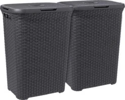 Curver Style Wasmand Met Deksel - 60L - 2 Stuks - Antraciet