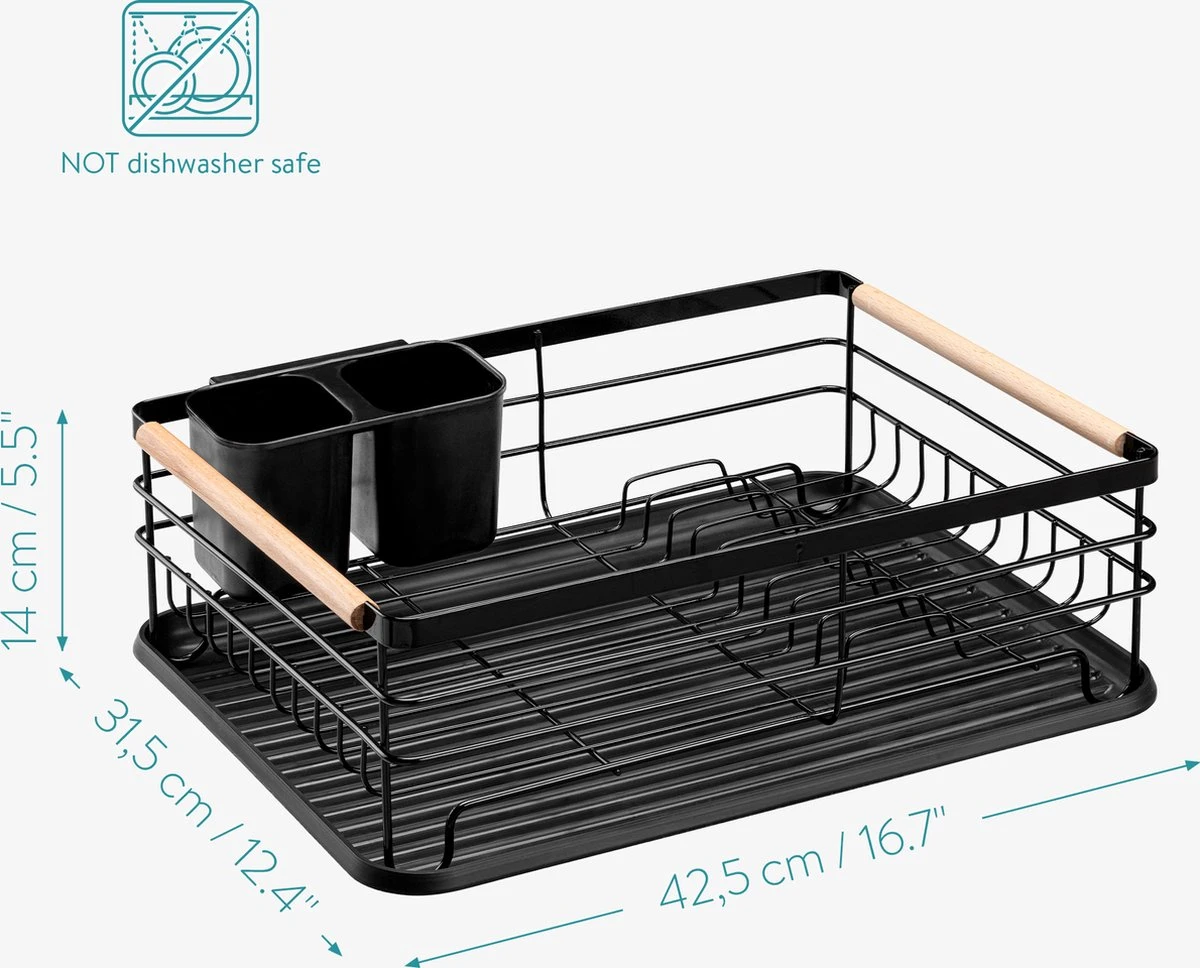 Navaris Afdruiprek Met Uitneembare Bestekhouder - Afwasrek Met Losse Lekbak - Vaatwasrek Met Plateau - Voor Bestek, Borden, Schalen En Pannen 6 Navaris Afdruiprek Met Uitneembare Bestekhouder - Afwasrek Met Losse Lekbak - Vaatwasrek Met Plateau - Voor Bestek, Borden, Schalen En Pannen - Afbeelding 4