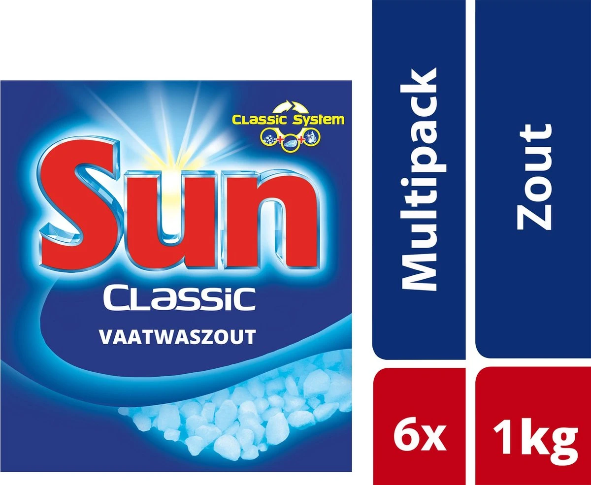 Sun - Vaatwaszout - 6 X 1 Kg - Zout - Voordeelverpakking 3 Sun - Vaatwaszout - 6 X 1 Kg - Zout - Voordeelverpakking