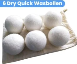 DRYQUICK Drogerballen- Wasbollen- Duurzaam Schapenwol - Herbruikbaar- 6 XL Wasballen Wit -Sparkle home Winkel 1200x997
