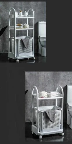 Wasmand Op Wielen - Badkamer Organizer - 3 Lagen - Afneembare Wasmand - Wit -Sparkle home Winkel 604x1200