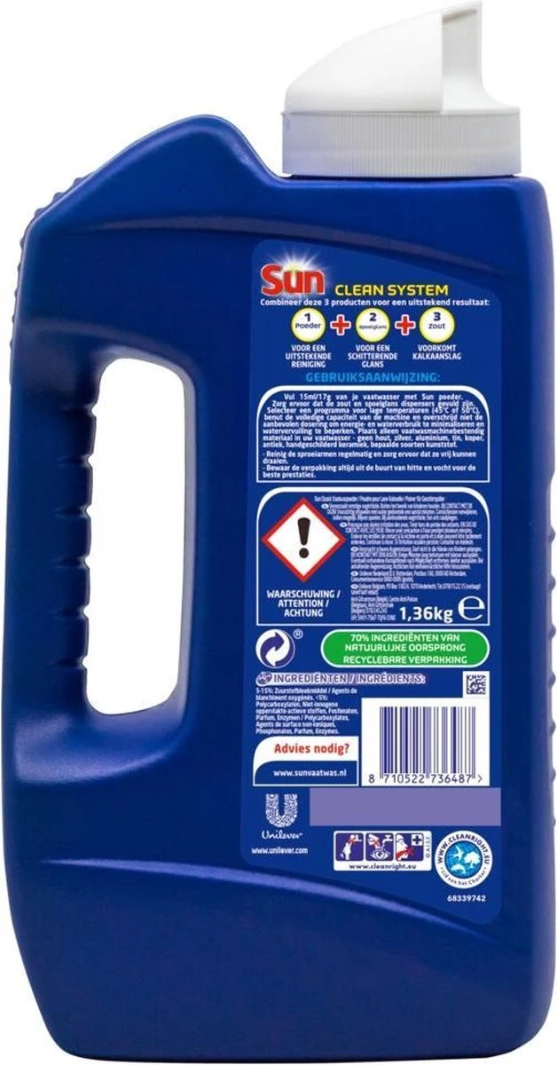 SUN® Sun Vaatwaspoeder 1,36KG - 80 Wasbeurten 4 SUN® Sun Vaatwaspoeder 1,36KG - 80 Wasbeurten - Afbeelding 2