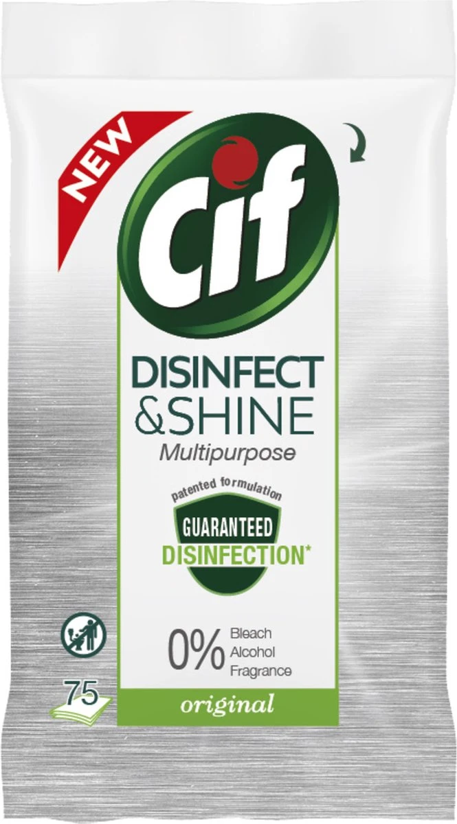 Cif Disinfect & Shine Wipes Doden 99,99% Van De Bacteriën Original Desinfecterende Schoonmaakdoekjes, Van 100% Biologisch Afbreekbaar Textiel 5 X 75 Doekjes 3 Cif Disinfect & Shine Wipes Doden 99,99% Van De Bacteriën Original Desinfecterende Schoonmaakdoekjes, Van 100% Biologisch Afbreekbaar Textiel 5 X 75 Doekjes