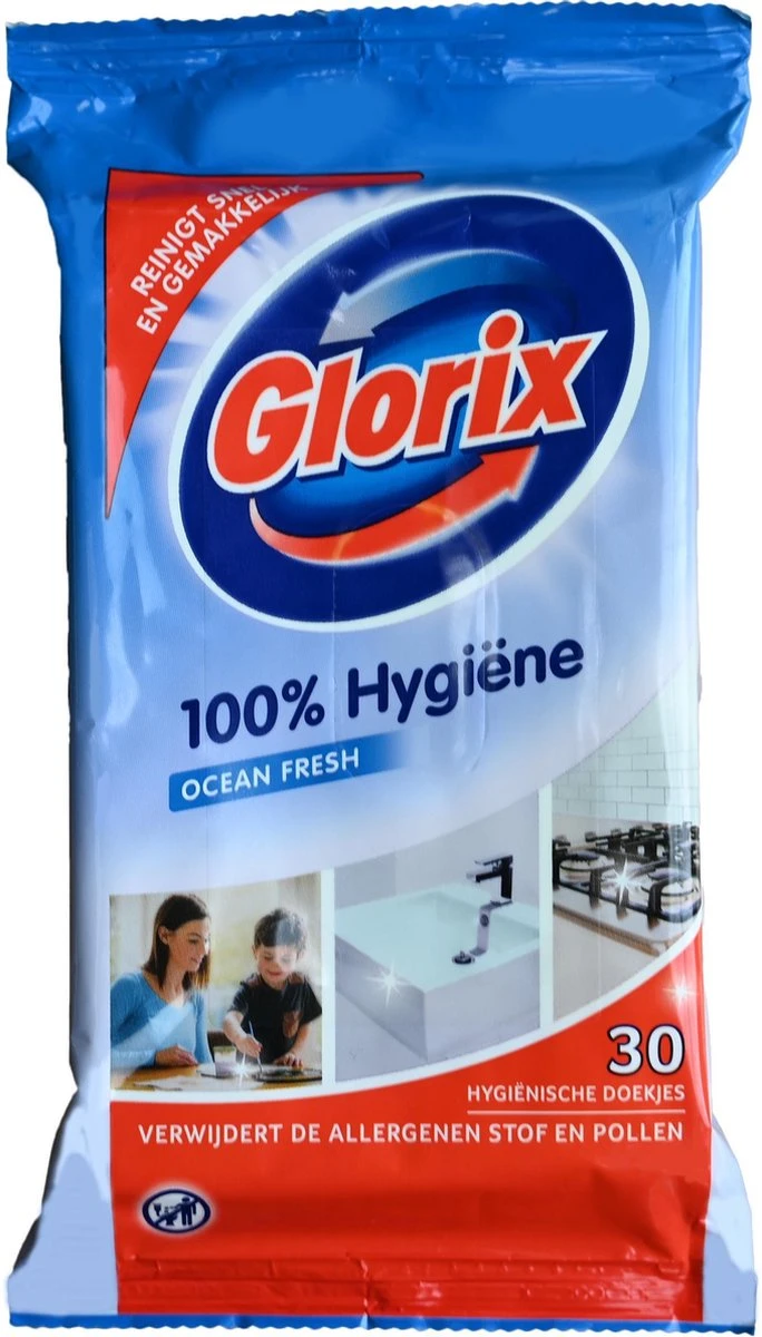 Glorix Doekjes Ocean - 100% Hygiene - 6 X 30 = 180 Vochtige Schoonmaakdoekjes 4 Glorix Doekjes Ocean - 100% Hygiene - 6 X 30 = 180 Vochtige Schoonmaakdoekjes - Afbeelding 2