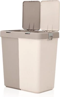 Motek® - Wasmand - 2 Vakken Met Deksel - Met Touch Deksel - Gemaakt Van 100% Gerecycled Kunststof - 80 L - Wasmand Met Deksel - Wassorteerder - Beige -Sparkle home Winkel 753x1200 1
