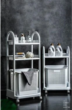 Wasmand Op Wielen - Badkamer Organizer - 3 Lagen - Afneembare Wasmand - Wit -Sparkle home Winkel 790x1200