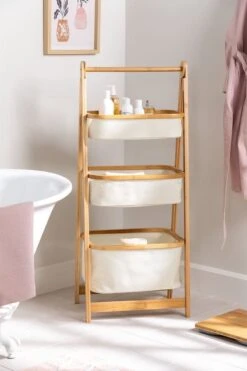 MIRA Home - BOSTIC - Almeria - Bamboe Rek Met 2 Manden - Duurzaam En Veilig Opbergen - Duurzaam - Afmetingen 45x97cm