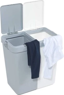 Motek® - Wasmand - 2 Vakken Met Deksel - Met Touch Deksel - Gemaakt Van 100% Gerecycled Kunststof - 80 L - Wasmand Met Deksel - Wassorteerder - Grijs - Wit -Sparkle home Winkel 808x1200 5
