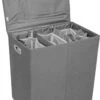 LIVILO - Wasmand – 3 Vakken Met Deksel – Opvouwbaar – 120 Liter – Met 3 Uitneembare Waszakken – Stoffen Wasmand – Grijs