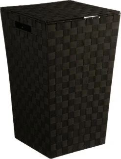 Merkloos Decopatent® Wasmanden Met Deksel - 60 Liter - Geweven Wasmand - Wasbox Met Optil Deksel - Polypropyleen - Afm 33x33x53 Cm - Zwart -Sparkle home Winkel 915x1200 2