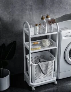 Wasmand Op Wielen - Badkamer Organizer - 3 Lagen - Afneembare Wasmand - Wit -Sparkle home Winkel 928x1200