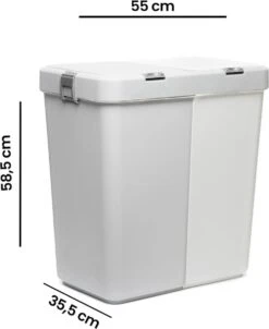 Motek® - Wasmand - 2 Vakken Met Deksel - Met Touch Deksel - Gemaakt Van 100% Gerecycled Kunststof - 80 L - Wasmand Met Deksel - Wassorteerder - Grijs - Wit -Sparkle home Winkel 982x1200 1